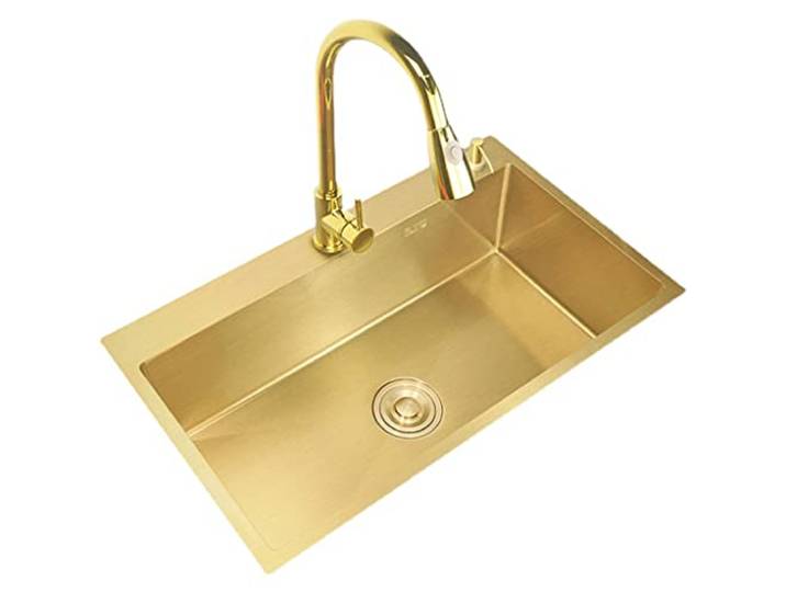 Kücheninstallation Küchen Quadratische Edelstahlspüle Goldenes Waschbecken Küche Geschirrspülen, Gemüsespüle Kleine Wohnung Küche Einzeltank Waschbecken im Badezimmer Mit Wasserhahn Küchenspülen