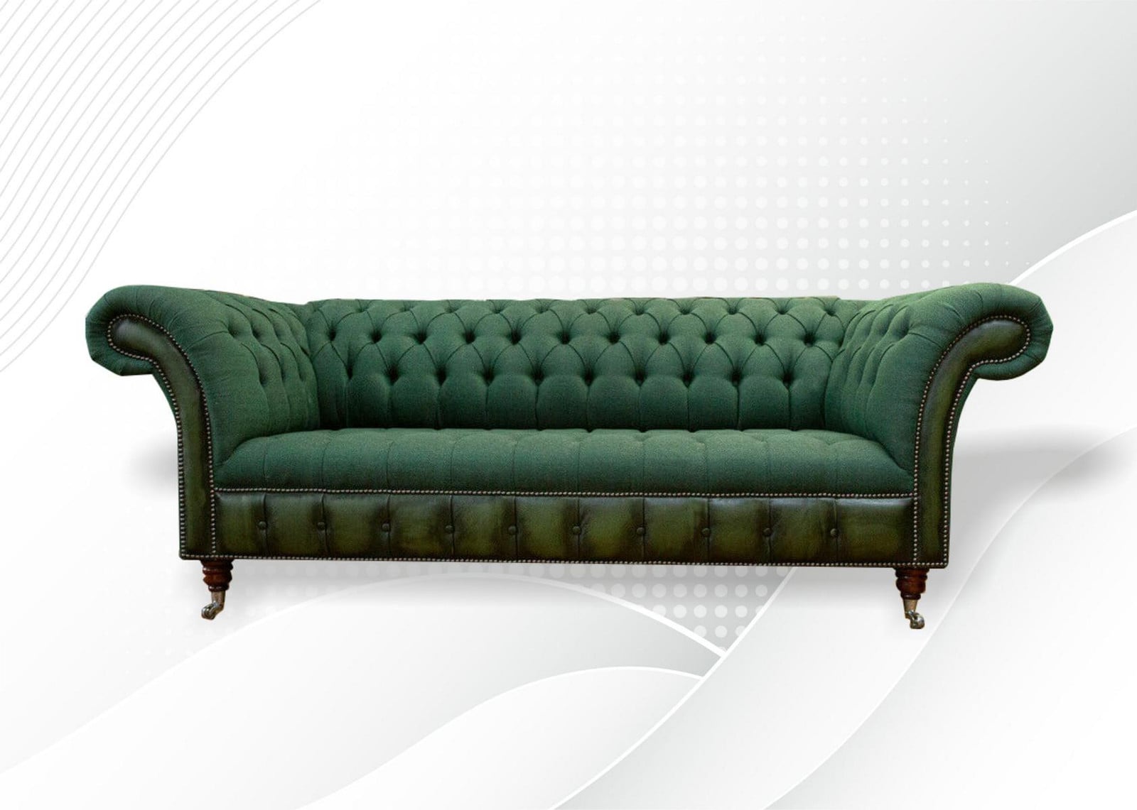 Groene Chesterfield driezitsbank van textiel voor in de woonkamer