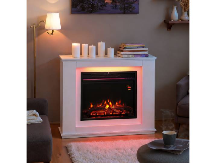 HOMCOM Cheminée Électrique Noir Flammes 12 Couleurs Télécommande