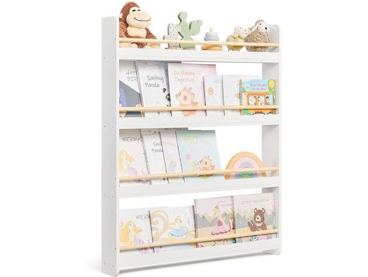 Étagère à Livres pour s Bibliothèque à 4 ux Étagère Murale à s pour Chambre Blanc + Naturel