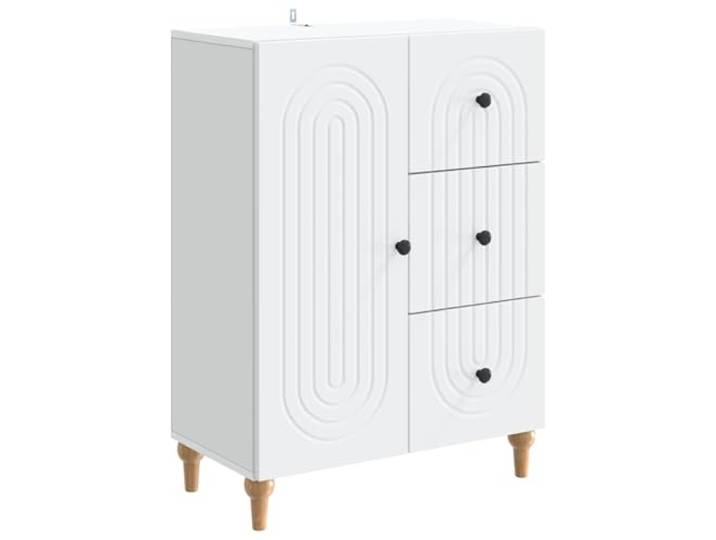 KPOTUERTU Sideboard Weiß 66 x 34,5 x 90 cm Holzwerkstoff Schlichtes Design mit feinem Streifenrand, rechteckig, minimalistisch, viel Stauraum, 90° Pendeltüren, leicht zu pflegen