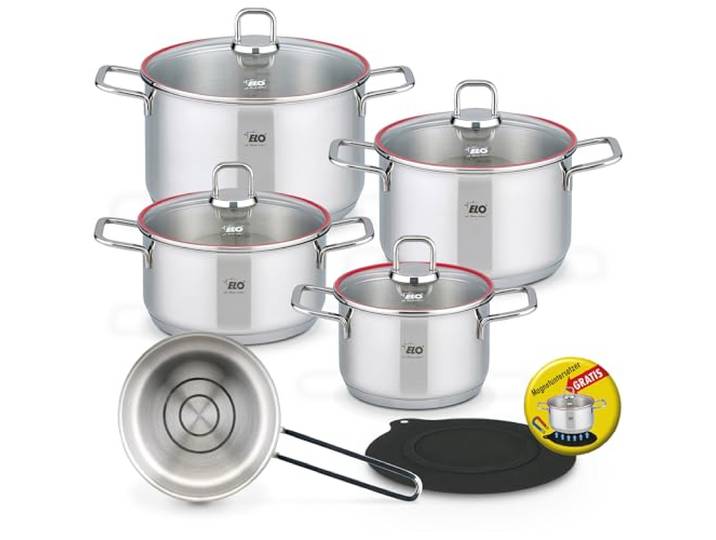 ELO Topfset Excellent 5-teilig, Edelstahl 18/10 - Induktion, Literskala Volumenskala, Öl-Dosiersystem, Impactboden, spülmaschinengeeignet, backofenfest