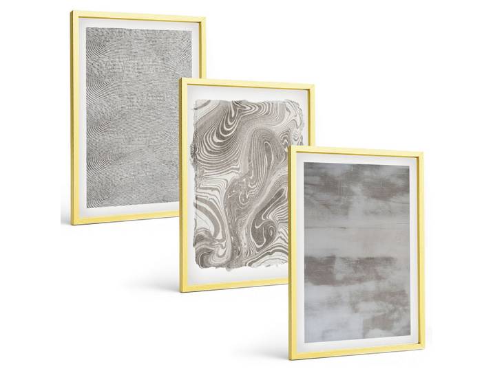BILDER SET 3er Set - 40x60 cm Goldrahmen - Industrielle abstrakte Muster