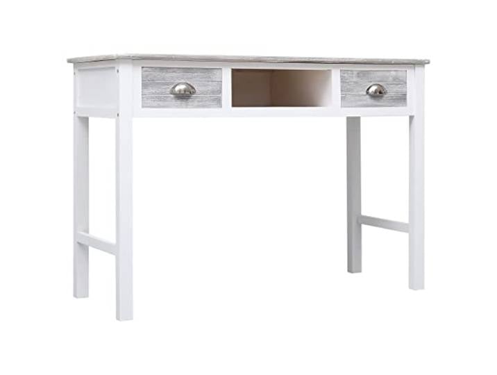 HMDNGOUT Schreibtisch Grau 110x45x76 cm Holz Paulownia- und Pappelholz, 2 Schubladen, 1 offenes Fach, als Konsolentisch oder Computertisch nutzbar