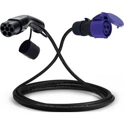 Voldt® Adapterkabel Typ 2 (Ladestationsseite) auf 16A 3-polige blaue CEE-Buchse | 2 Meter