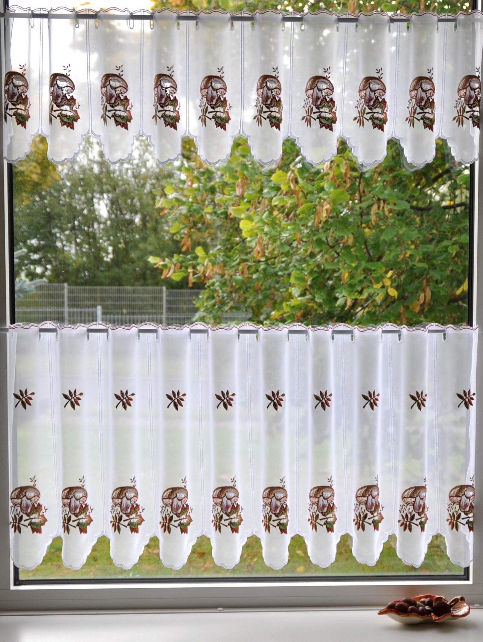 Scheibengardine STICKEREIEN PLAUEN "Pilze" Gr. 10, bunt, B:210cm H:50cm, Voile, Polyester, Gardinen