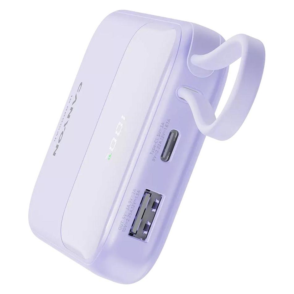 Canyon power bank OnPower 101 built-in cable 10000 mAh PD22.5W Violetin (10000 mAh, 22.50 W, 22.50 Wh) (CNS-CPB101PU)