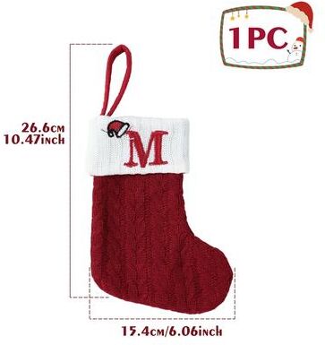 Discount Dollar Deals Christmas Alphabet Knitting Socks For Christmas Tree Ornaments, Decorations For Home Noel New Year Xmas Gift m one red