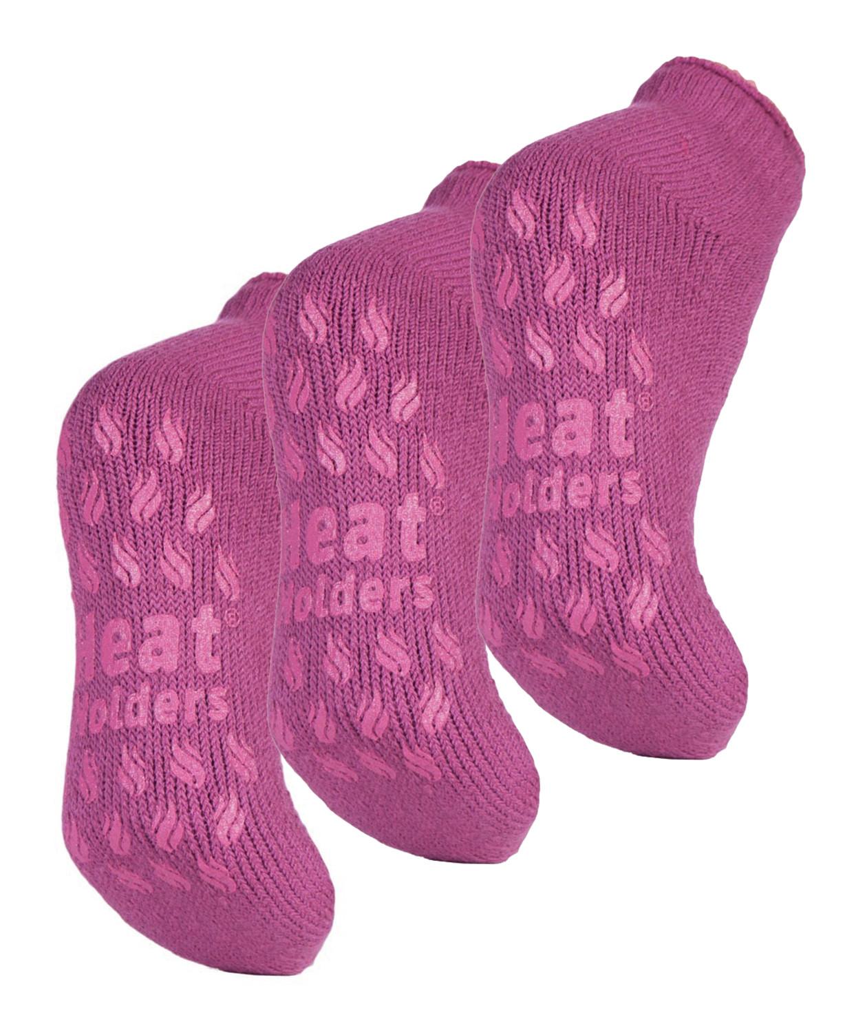 3 Paar Multiverpakking Dames Enkelpantoffelsokken | Heat Holders | Fleece laag uitgesneden pluizige damessokken met grijpers - Midroze