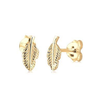 Paar Ohrstecker ELLI "Ohrringe Ohrstecker Feder hippie 925 Sterling Silber" Gr. 8, gold, Ohrringe, Damen, 8, Silber 925 (Sterlingsilber)