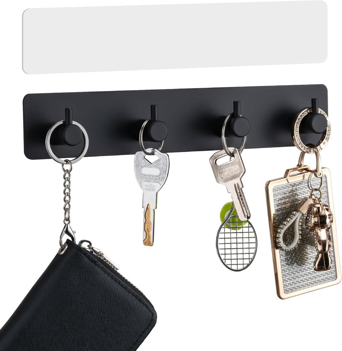 Orde Scheppen Wand sleutelhanger met 4 haken - Zwart - Zonder boren