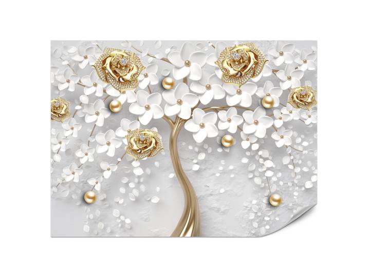 Muralo Fototapete für Wohnzimmer Abstrakte Rosen Baum Blumen Räumliche Äste Zweige 350x256, Gelb, Weiß, Grau, Papier, Rechteckig, 350x256 cm, Tapeten & Wandverkleidungen, Fototapeten