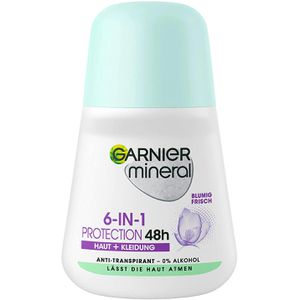 Garnier Antitranspirant Mineral 6-in-1 Protection, 48h Schutz, für Damen, ohne Ethylalkohol, Roller, 50 ml