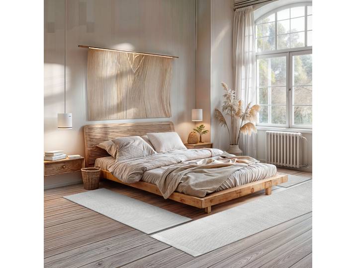 Bettumrandung GOODPRODUCT Wolltraum Pur , beige (naturweiß), H:10mm, Obermaterial: 100% Wolle, Bettumrandungen, Bettumrandung, Wendeteppich, handgewebt, Uni Farben, reine Wolle, Wohnzimmer