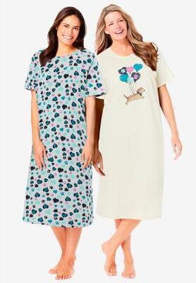 Plus Size Women's 2-Pack Long Sleepshirts by Dreams & Co. in Ivory Heart Paws (Size 3X/4X) Nightgown