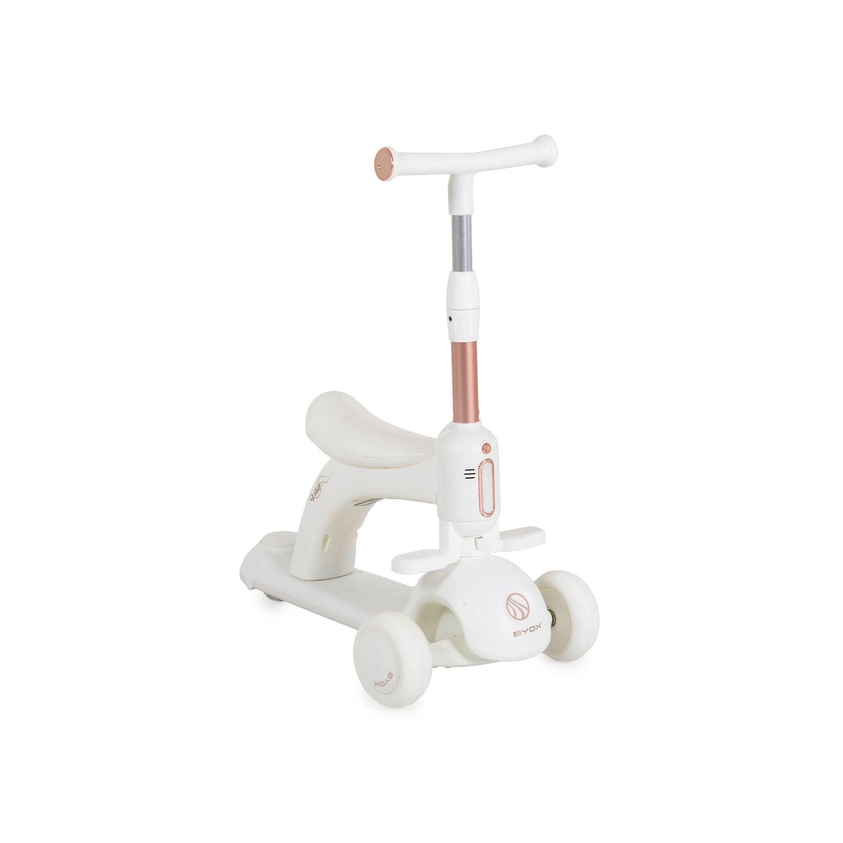 Byox Kinderroller Velvet Royal 2 in 1 Laufrad Musik- und Lichteffekte Fußstütze weiß