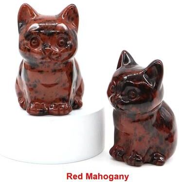 Uplifted Finds "Natural Crystal Cat Statue   Hand Carved 1.8"" Amethyst & Tiger Eye Healing Figurine For Chakra Meditation & Home Decor red Mahogany"