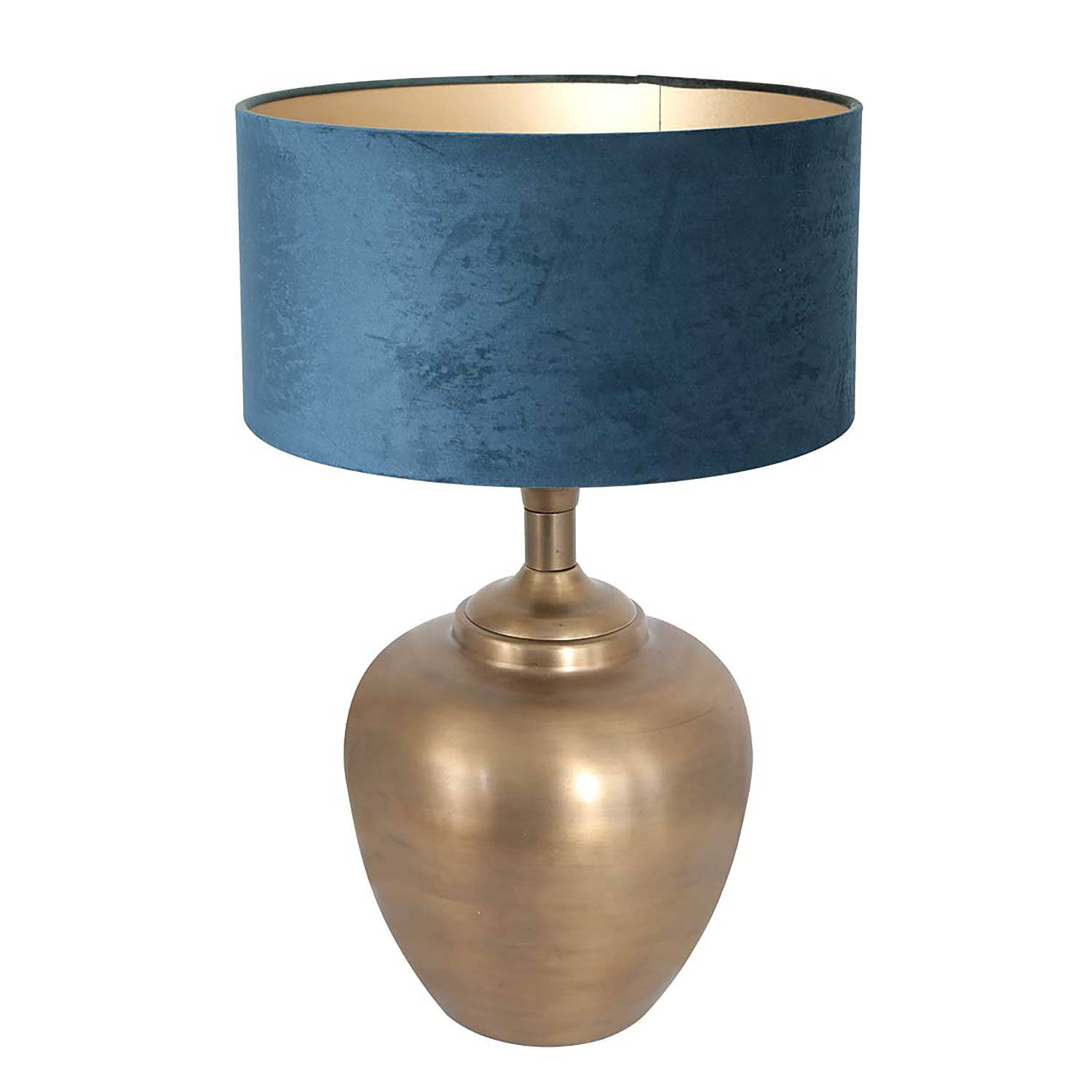 home24 Tafellamp Brass type A koper/turquoise velours Ø 40cm E27