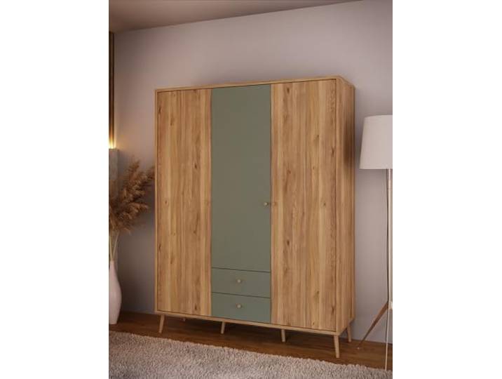 möbelando Drehtürenschrank >WHENUA< in Mauvella Eiche/Salbei - 154,2x201,5x52,2cm (BxHxT)