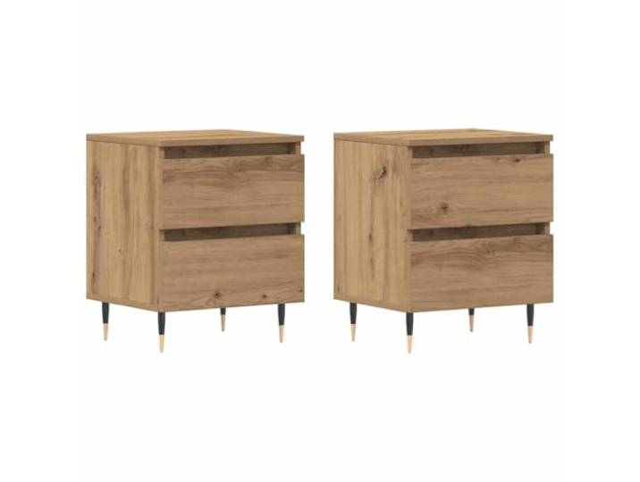 KUTYWEXFM Nachttisch 2er Set Artisan-Eiche 40x35x50cm Beistelltisch Zwei moderne Kommoden aus Holzwerkstoff mit schlanken Metallbeinen sorgen für Ordnung und Stil im Schlafzimmer.