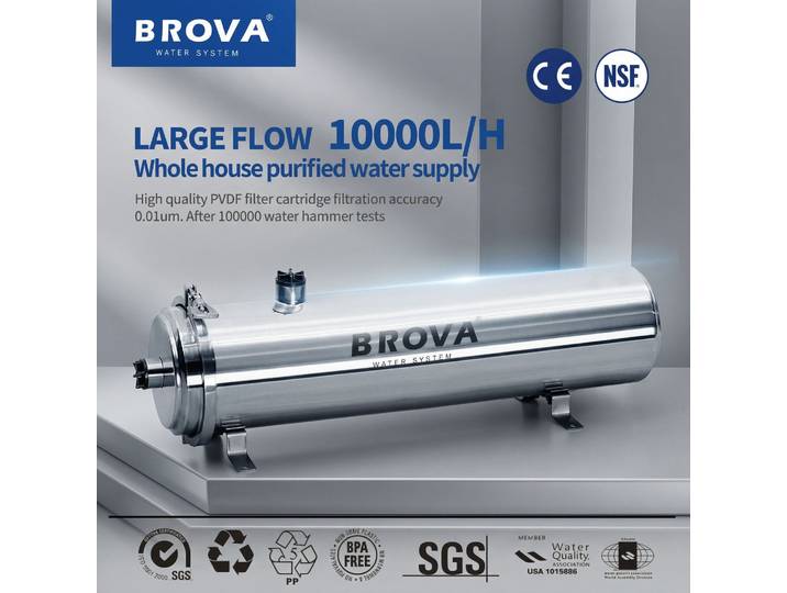 BROVA Purificateur d'eau domestique et commercial pour toute la maison, système UF PVDF 0,01 μm, grand débit1000L-15000L/H SUS304