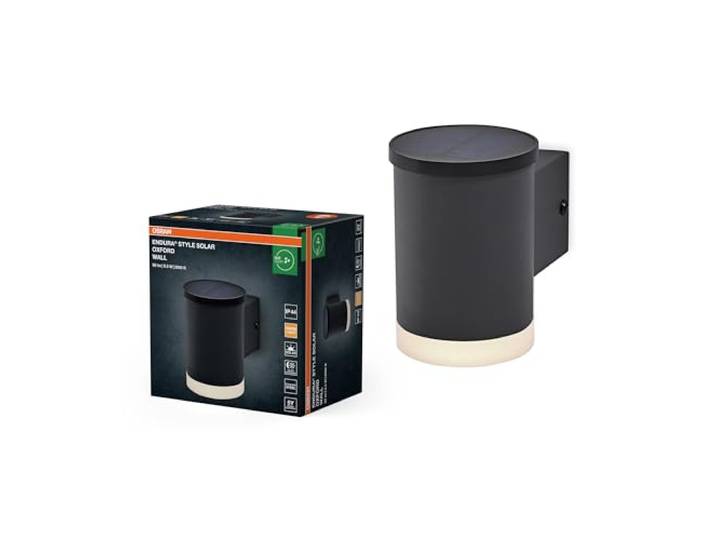 Osram ENDURA STYLE SOLAR OXFORD Außenleuchte, 0,5W, 50lm, Wandleuchte, dunkelgrau, indirekte Beleuchtung, wiederaufladbarer Akku, IP44 Schutzklasse, 3.000K Farbtemperatur, warmweiße Lichtfarbe