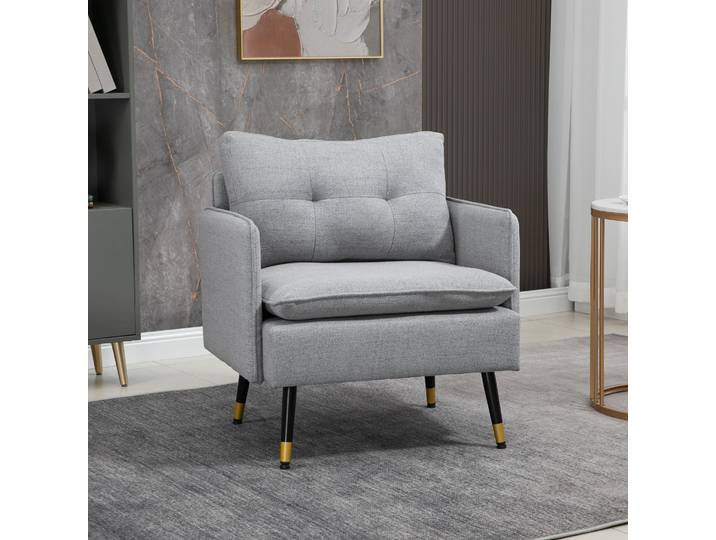 HOMCOM Fauteuil Scandinave Tissu Pieds Métal 76x68cm Gris