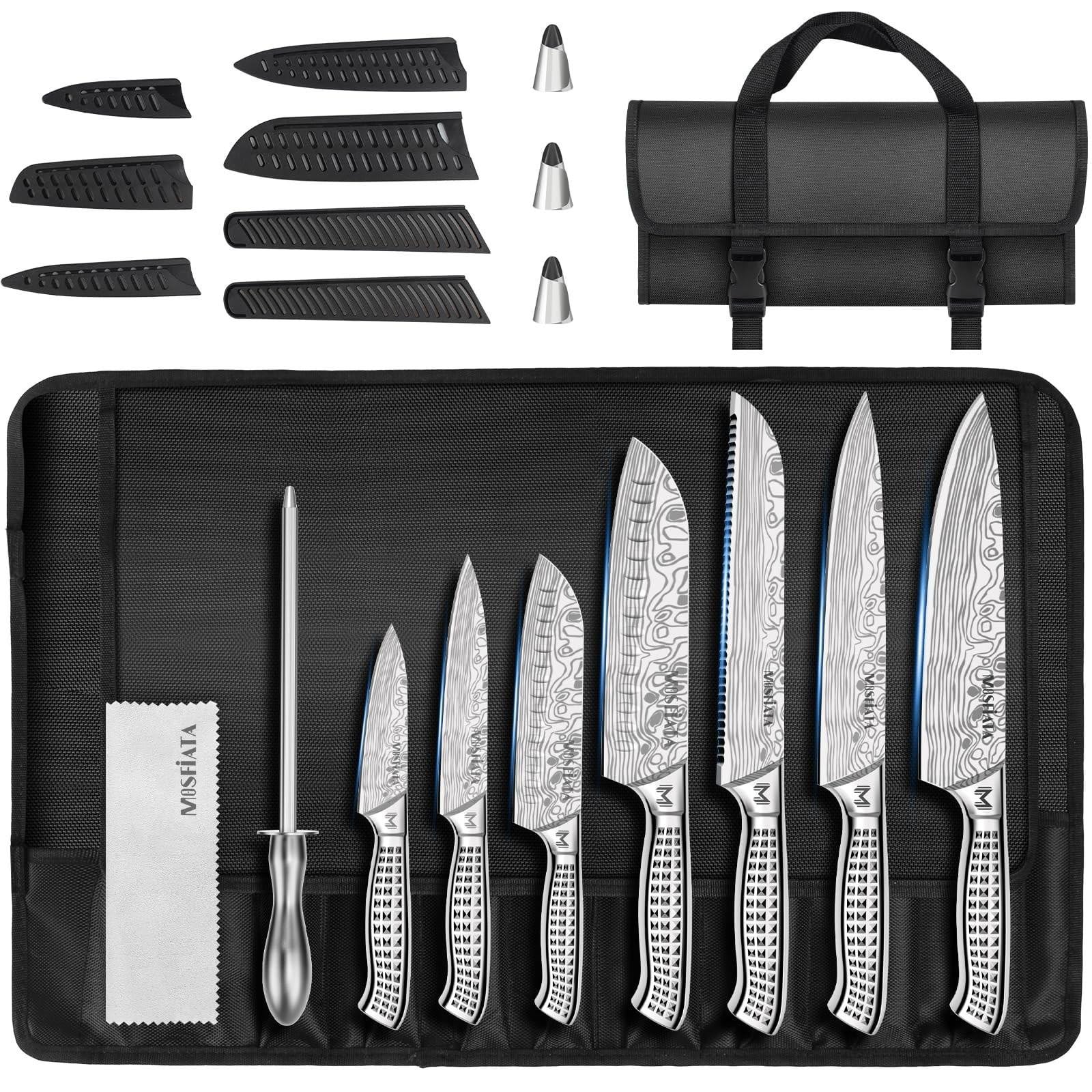 Professionele set keukenmessen met canvas tas