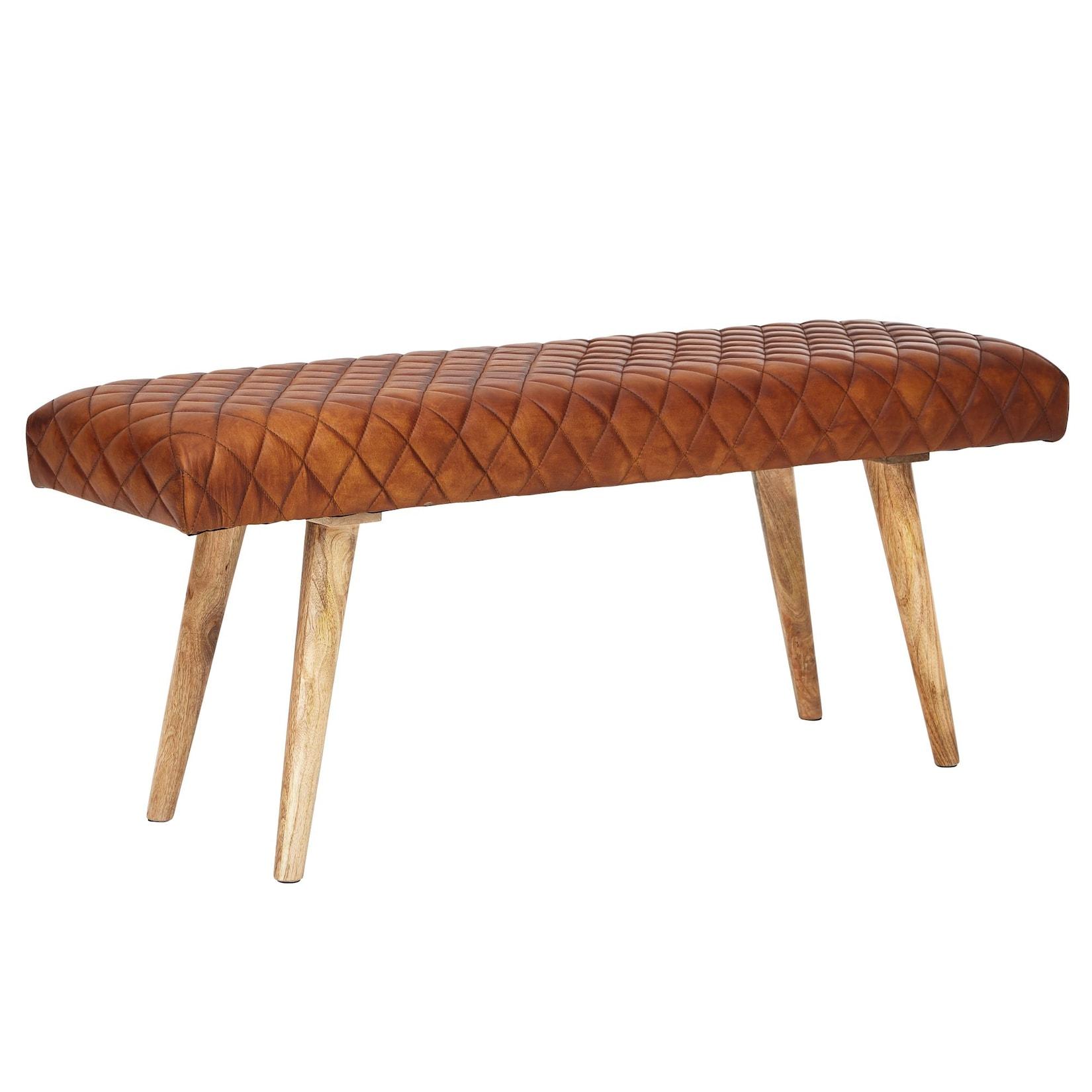 KADIMA DESIGN Springbock-Lederbank, Elegante Sitzbank aus Massivholz und hochwertigem Echtleder