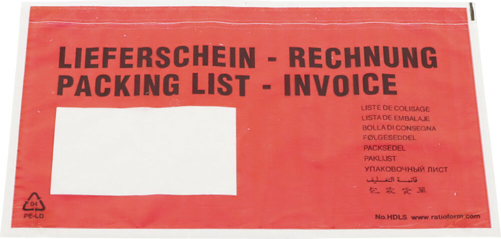 Recycling-Dokumententaschen, Aufdruck Lieferschein - Rechnung, VE 1000 Stk, LxB 240 x 140 mm ratioform