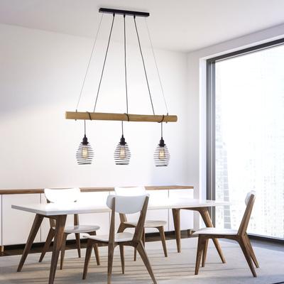 JUST LIGHT Pendelleuchte "SPRING", braun (holz, natur), 3, 1 Stk., Leuchten, ExklusiveE27, Pendelleuchte