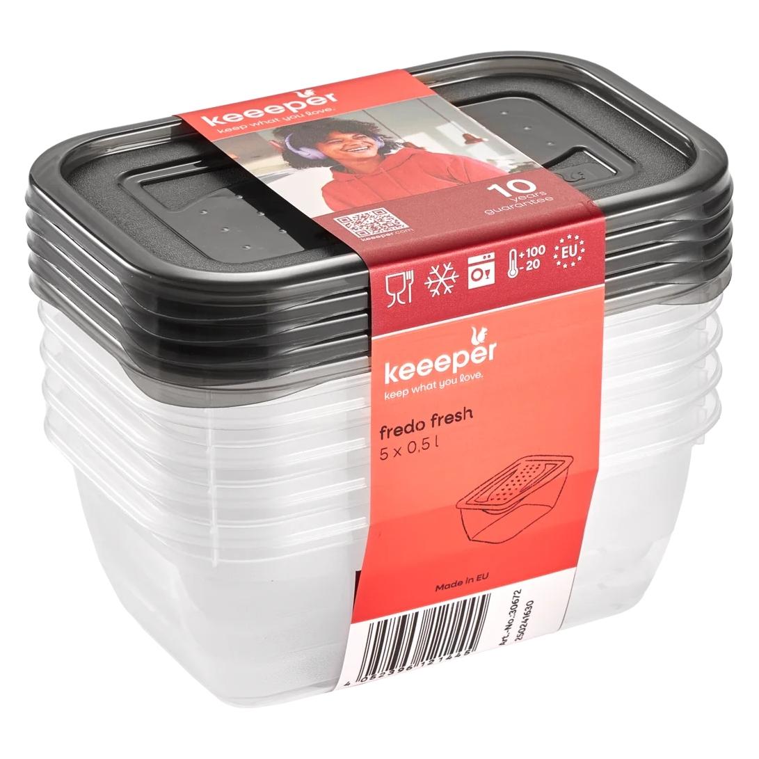 keeeper Frischhaltedose fredo fresh, 5x 0,5 Liter, eckig Unterteil: transparent, Deckel: grau, Deckel mit (0.50 l) (3067282700000)