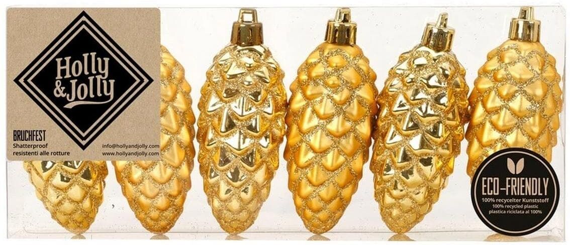 Christbaumschmuck "Holly & Jolly Weihnachtsschmuck Zapfen 6 Stück", goldgelb, H:9cm, Weihnachtsbaumschmuck, Christbaumschmuck goldgelb Einheitsgröße