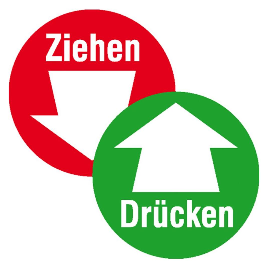 SafetyMarking Hinweisaufkleber "Drücken/Ziehen mit Pfeil " rund 10,0 cm (21.5391)