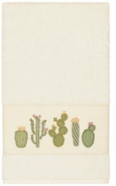 Authentic Hotel and Spa Turkish Cotton Cactus Embroidered Cream Bath Towel