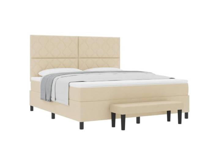 KTHLBRH Boxspringbett mit Kopfteil creme 180 x 200 cm Stoff Taschenfedern, Schaumstoffpolsterung, Holztechnik, Kopfteil in 2 Höhen, Maximalgewicht 280 kg