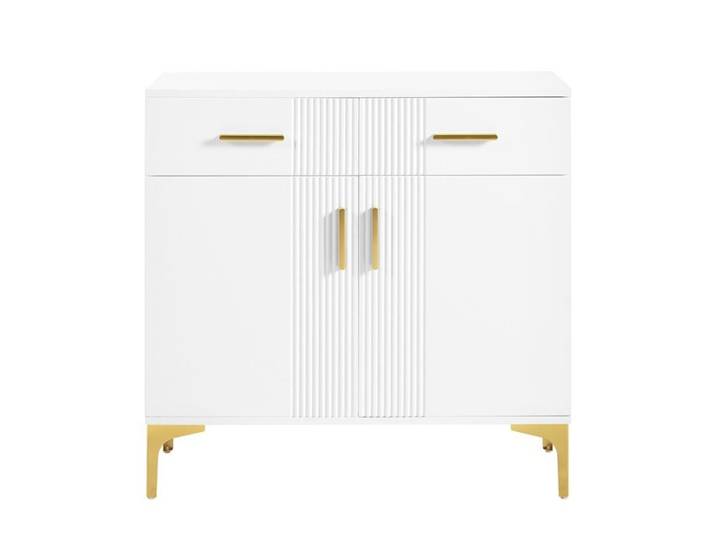 Buffet Moderne 2 Portes et 2 Tiroirs aux Poignées et Pieds Métal - Rangement Élégant pour Salon Entrée ou Salle à Manger
