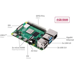 Raspberry Pi 4 4GB Model B, Entwicklungsboard + Kit