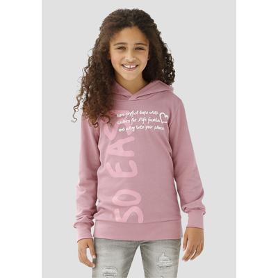 Kapuzenshirt KIDSWORLD "SO EASY - Print", Mädchen, Gr. 128/134, rosa, Interlock, Obermaterial: 100% Baumwolle, Basic Po-bedeckend, Bündchen, Shirts Kapuzenshirt, Langarm, Basic-Passform, mit modischen Drucken