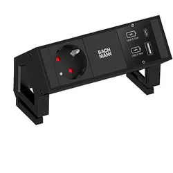 Bachmann, Steckdosenleiste, DESK 2 1x Steckdose 1x USB-Charger A/C, schwarz (902.9109) (1x, CEE 7/3, USB-A, USB-C)