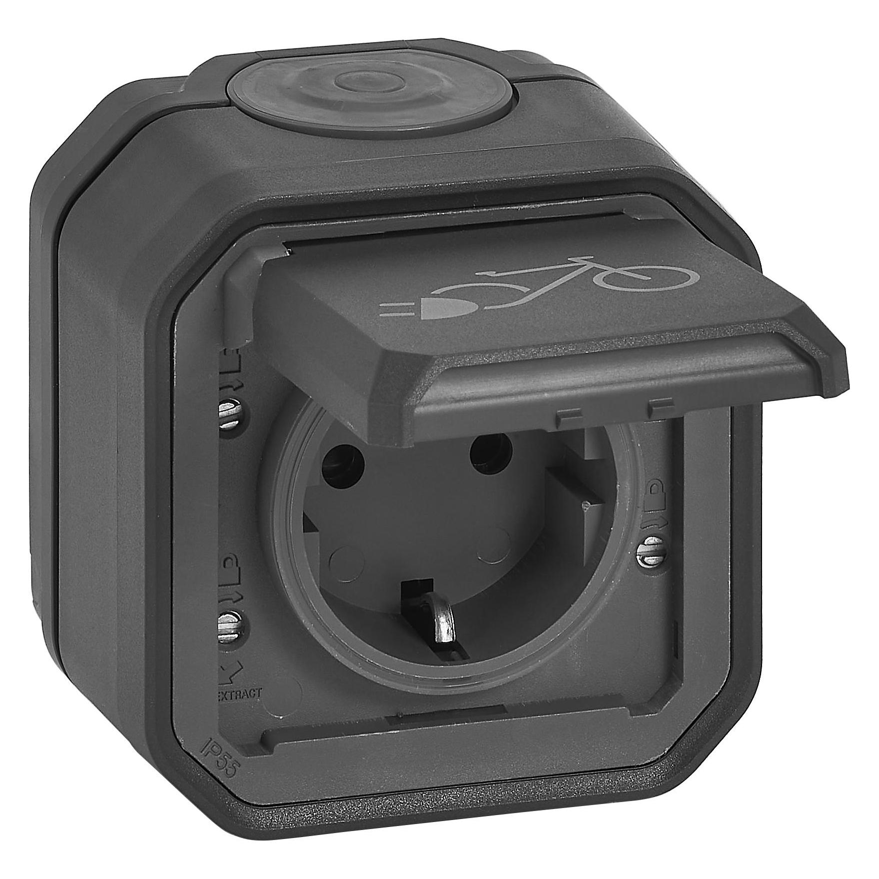 Legrand PLEXO New Feuchtraum Steckdose, Aufladung von E-Bikes & Elektrozweirädern inkl. Klappdeckel (069784L)