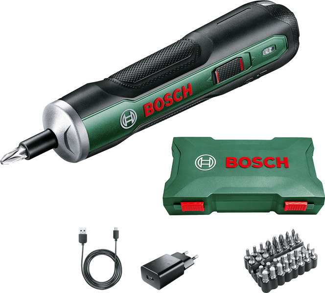 Bosch Akku-Schrauber PushDrive, 32-tlg. Schrauberbit-Set, Aufbewahrungsbox 06039C6000