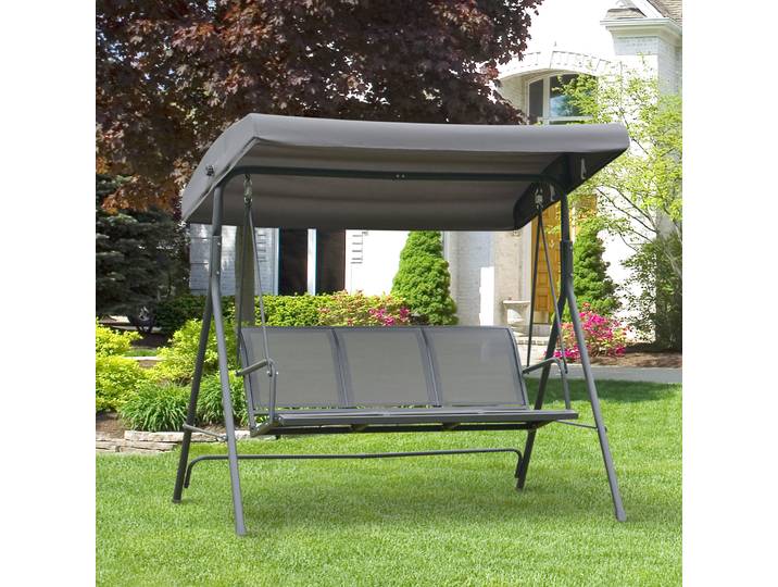 Outsunny-Balançoire de jardin 3 places avec toit pare-soleil, dossier réglable et respirant, cadre en acier, 175x118x159 cm