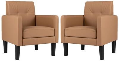 Costway Set of 2 PU Leather Modern Accent Chair with Removable Seat Cushion-Brown
