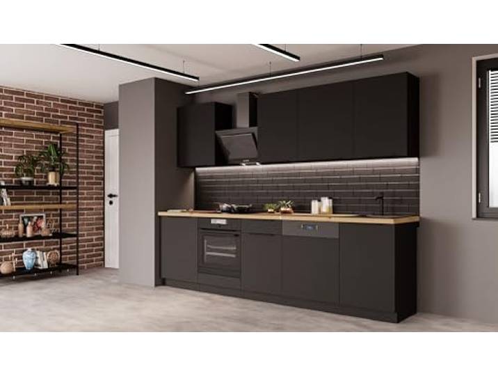 Küche SIENA BASIC 280 cm Küchenzeile Küchenblock Einbauküche Schwarz matt