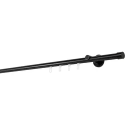 Ondeco Gardinenstange auf Maß Innenlauf 20mm Cap 1-lauf Wandträger 6,5cm mit Gleiter Größe: 100cm, Farbvariante: Schwarz