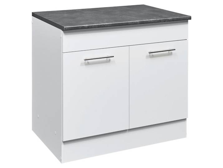 P & B Spülenunterschrank, Weiß, Grau, 100x90x60 cm, Küchen, Küchenmöbel, Küchenschränke, Küchenunterschränke