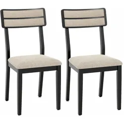 COSTWAY 2er Esszimmerstühle, hohe Rückenlehne, Gummibaumholzbeine, gepolstert, Essstühle (Beige+Schwarz)