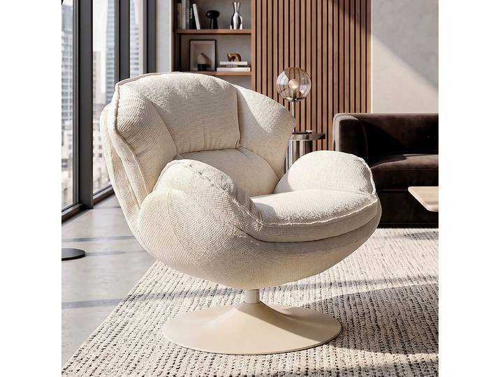 Fauteuil pivotant Dustin tissu chenille Blanc et Crème