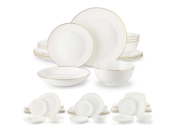 MALACASA 16/32 pièces ensemble de vaisselle nordique européenne bord doré os blanc porcelaine avec bol, dîner, Dessert et assiette à soupe ensemble pour 4